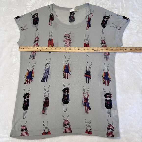 Purplish London Whimsical Gray Stylized Bunny Cap Sleeve Sweater Vest One Size - Picture 11 of 11